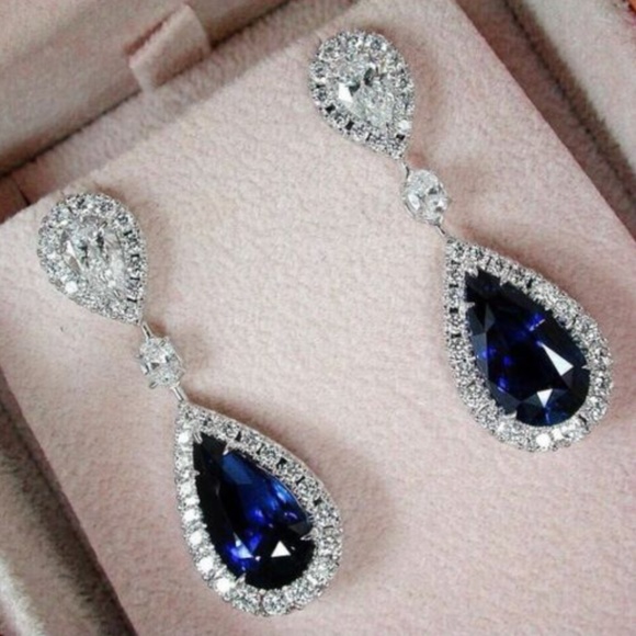 Jewelry - .925 SILVER BLUE SAPPHIRE ELEGANT EARRINGS